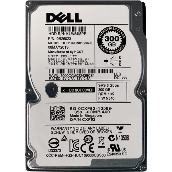 Dell CXF82 | 300GB 10000RPM SAS 6Gb/S Hot-Pluggable 64MB Cache 2.5-Inch Hard Drive For Poweredge Server-image