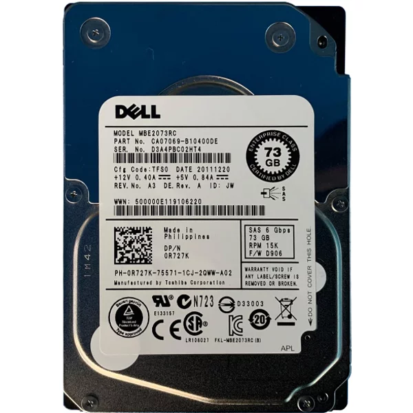 Dell R727K | 73GB 15000RPM SAS 6Gb/S Hot-Pluggable 16MB Cache 2.5-Inch Hard Drive For Poweredge Server-image
