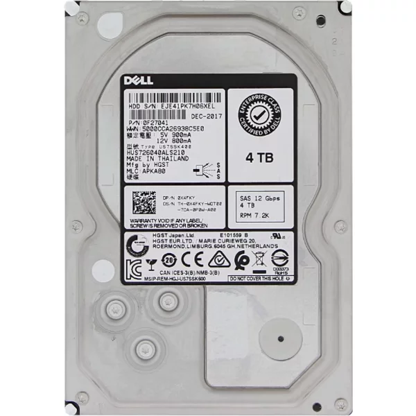 Dell X4FKY | 4TB 7200RPM SAS 12Gb/S Hot-Pluggable 128MB Cache (512N) 3.5-Inch Nearline Hard Drive For Poweredge Servers-image