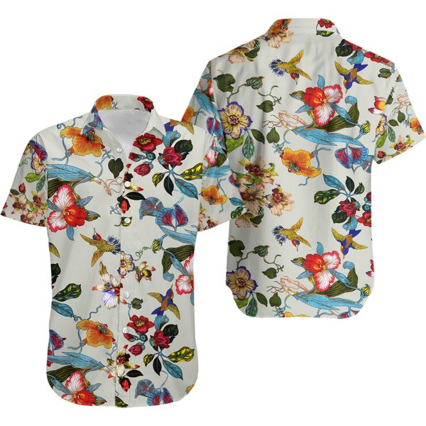 Vintage 90S White Floral Print Botanical Shirt Hawaiian Shirt-image