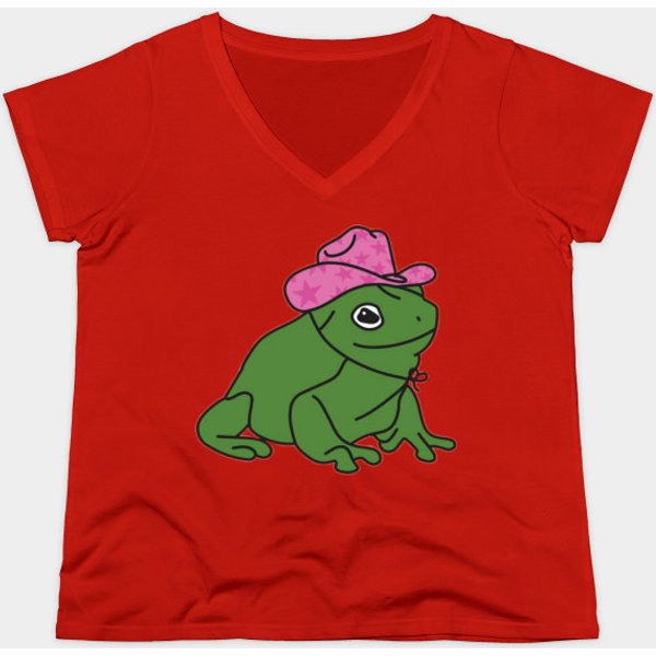 Frog With A Pink Cowboy Hat - Green Frog - T-Shirt-image