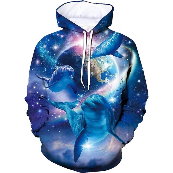 Men's Dolphin Fleece Hooded Sweatshirt 3D Beautiful Scence Printed Pullover Hoodie Men Women Series 63-image