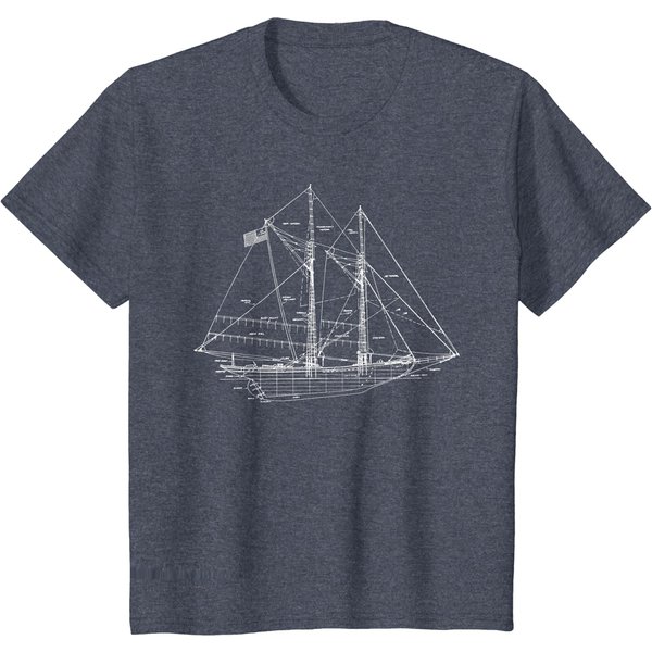 Sailing Vintage Blueprint Sailboat Yachting T-Shirt-image