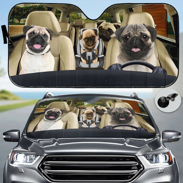 Pug Funny Car Sun Shade-image