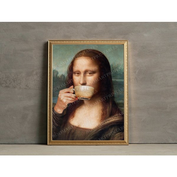 Mona Lisa Drinking Tea Premium Matte Vertical Posters-image
