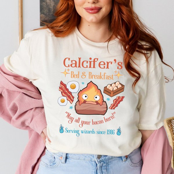 Howls Moving Castle Inspired Calcifer's Bed & Breakfast T- Shirt , Anime Shirt, Howl And Sophie Shirt-image