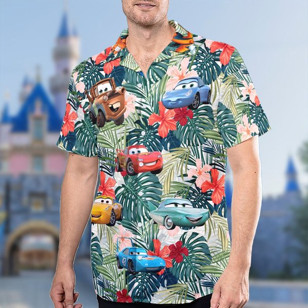 Car Characters Hawaiian T-Shirt, Tropical Palm Tree Hawaiian Shirt And Short-image