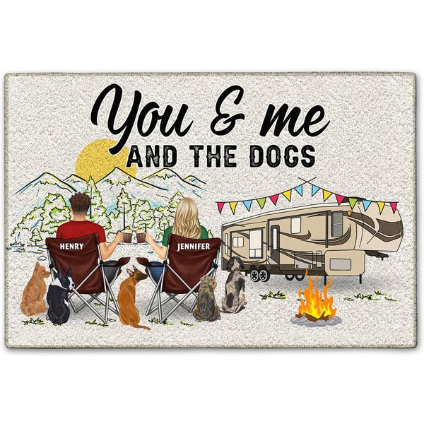 Home Is Where We Park It You And Me And The Dogs Custom Camping Lovers Gift Personalized Doormat-image