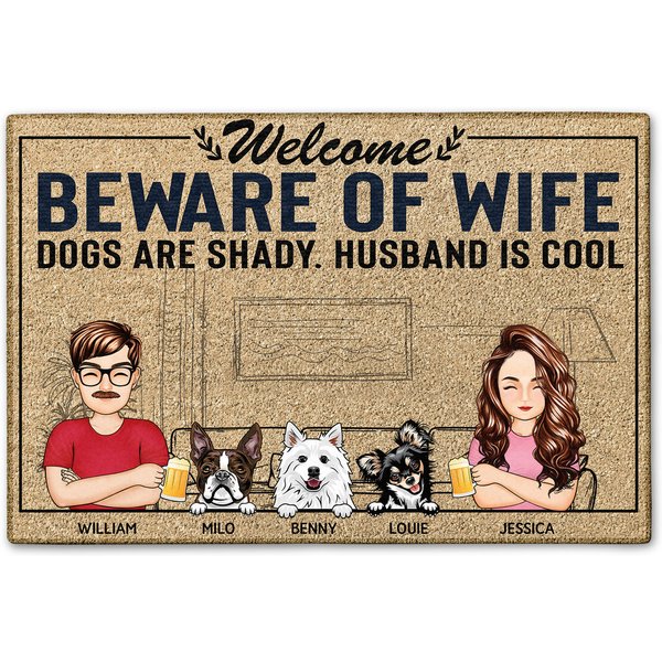Welcome Beware Of Wife Dogs Cats Are Shady Husband Is Cool Personalized Custom Doormat-image