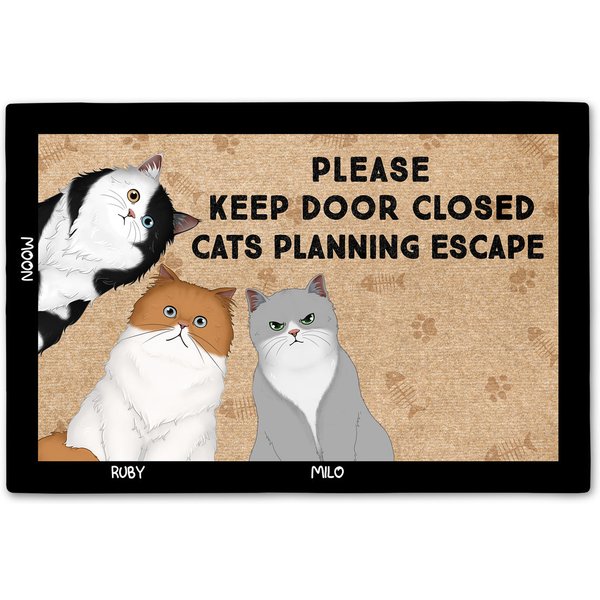 Semi Real Cats Planning Escape Custom Gift For Cat Lovers Personalized Doormat-image