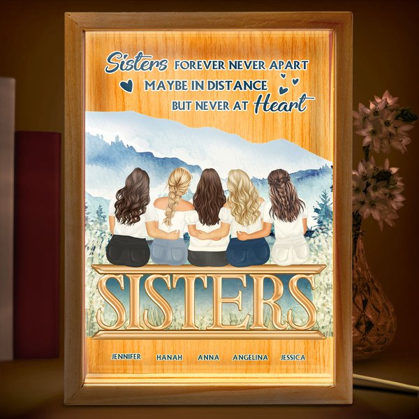 Sisters Forever Never Apart Custom Sisters Best Friends Gift Personalized Frame Light Box-image