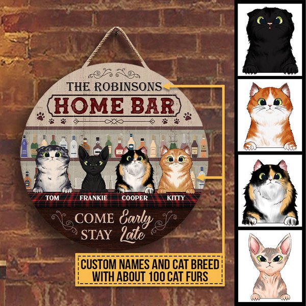 Cats Welcome Home Bar Custom Pet Patio Outdoor Decorating Personalized Wood Door Sign-image