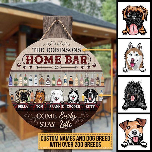 Dogs Welcome Home Bar Custom Pet Patio Outdoor Decorating Personalized Wood Door Sign-image