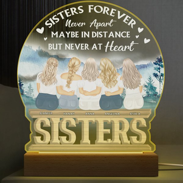 Sisters Forever Never Apart Custom Sisters Bestie Personalized Shaped Plaque Light Bases
