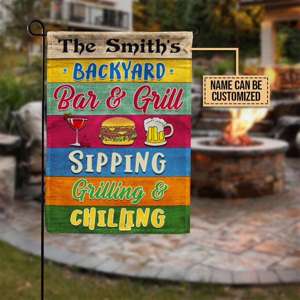 Grilling Backyard Sipping Grilling Chilling Custom Personalized Flag-image