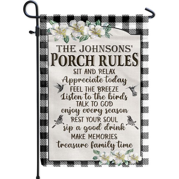 Porch Rules Welcome Farmhouse Decor Personalized Custom Flag-image