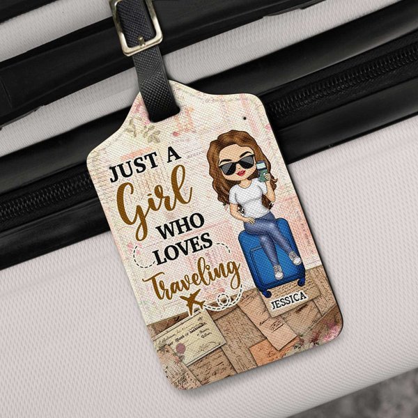 Just A Girl Who Loves Traveling Custom Gift For Travel Lovers Personalized Luggage Tag-image