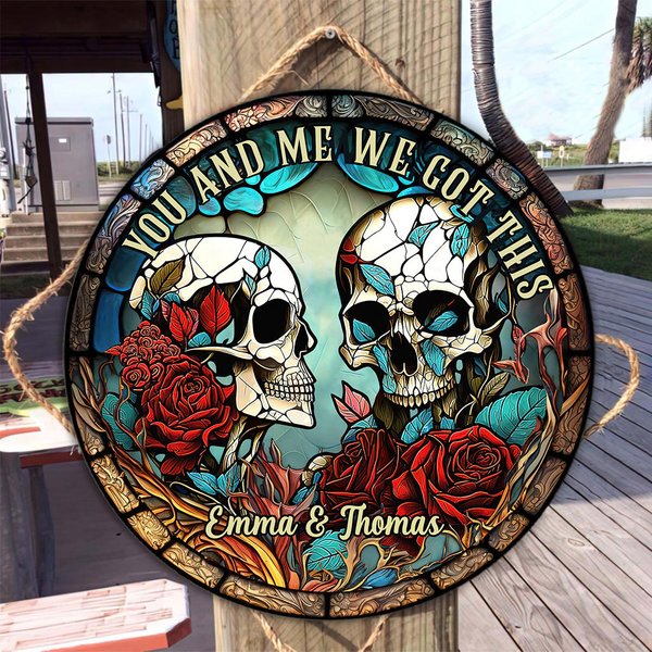 Skull Couple Custom Husband Wife Personalized Door Sign-image