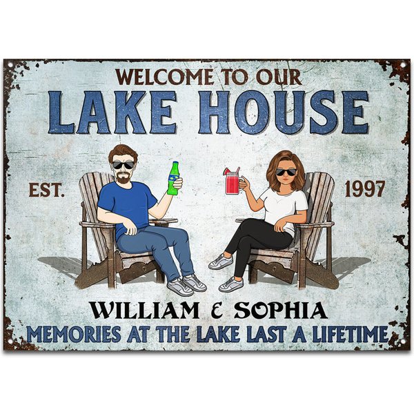 Lake House Memories At The Lake Last A Lifetime Personalized Couple Custom Metal Signs-image