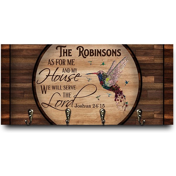 Christian We Will Serve The Lord Personalized Custom Wood Key Holder-image