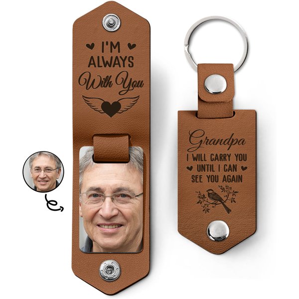 I Will Carry You Until I Can See You Again Memorial Gift Custom Leather Photo Keychain-image