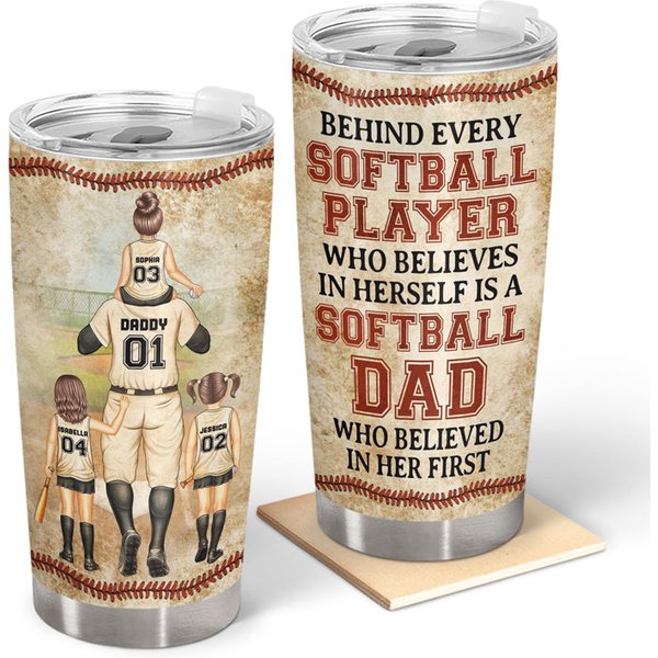 Softball Dad Behind Every Softball Player Custom Father Grandpa Gift Personalized Tumbler-image