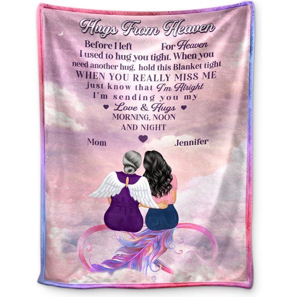 Mother Daughter Hugs From Heaven Custom Memorial Gift Personalized Fleece Blanket-image