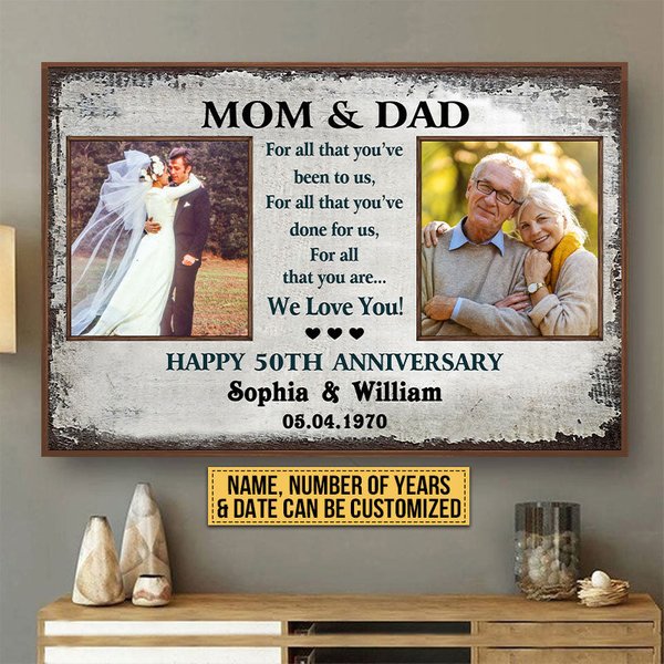 Custom Upload Image Gift Old Couple Parents Mom Dad Anniversary Gift Personalized Poster-image