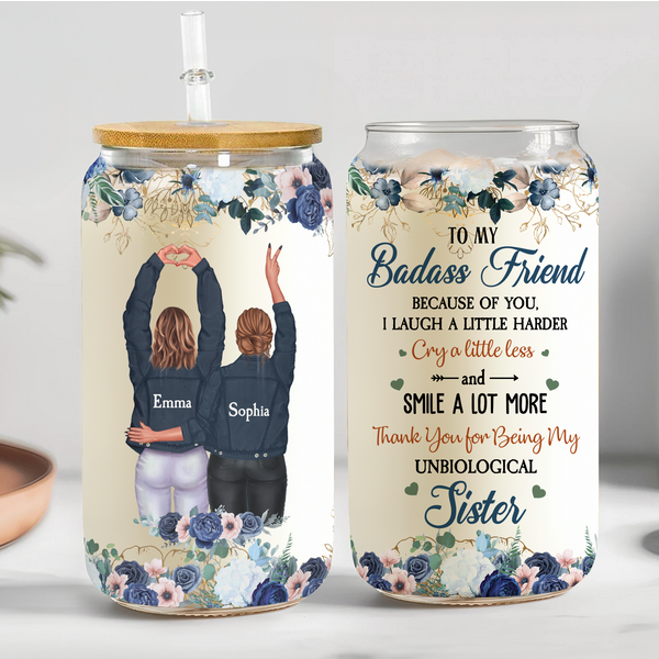 Thank You For Being My Unbiological Sister - Personalized Glass Cup-image