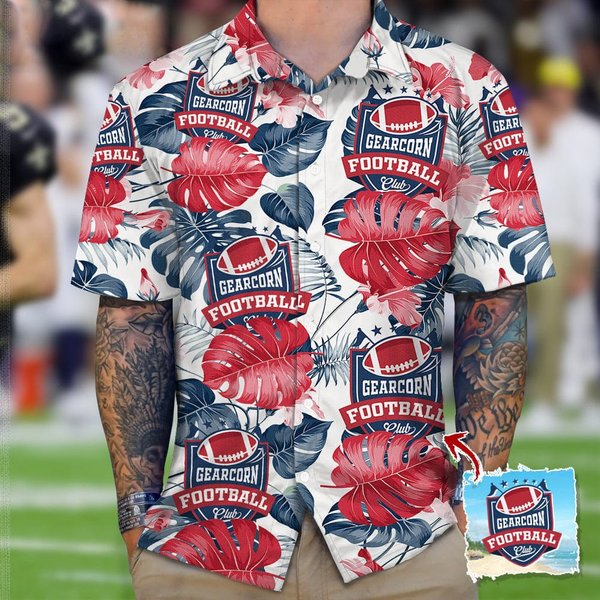 Custom Upload Favorite Team Logo Photo Football Hawaiian Shirt-image