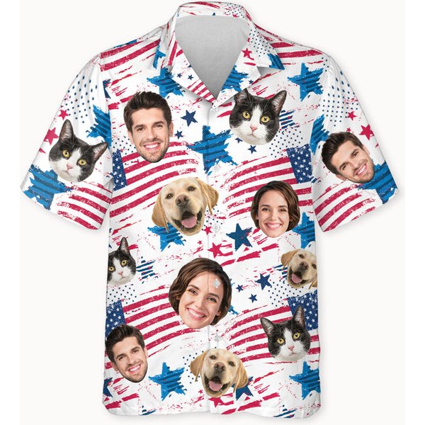 Custom Upload Face Photo Us Flag Pattern Personalized Hawaiian Shirt-image