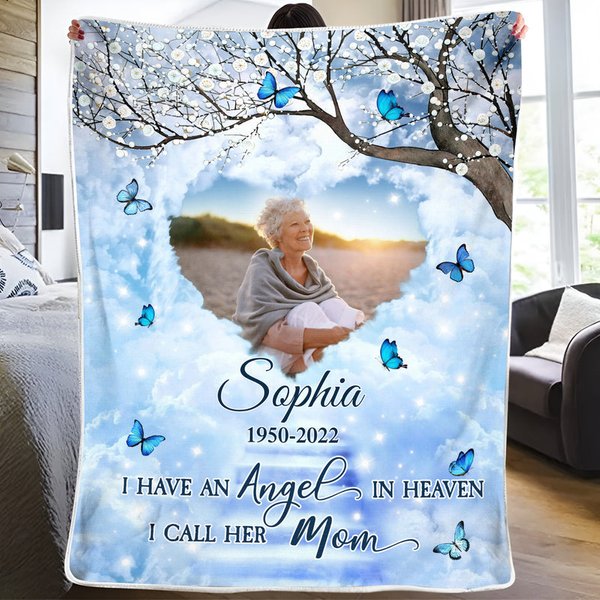 Memorial Butterfly Custom Upload Image I Have An Angel In Heaven Personalized Blanket-image