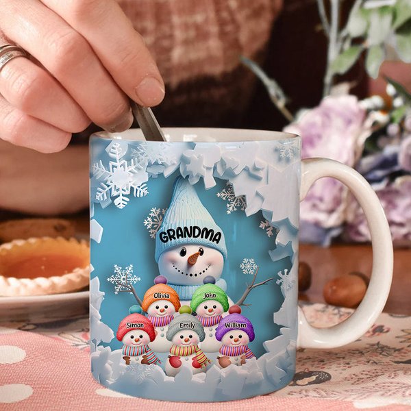 Christmas Blue Vibe Snowman Grandma Mom Colorful Kids Personalized Mug-image