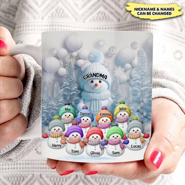 Christmas Blue Vibe Snowman Grandma Mom Colorful Kids Personalized Mug-image
