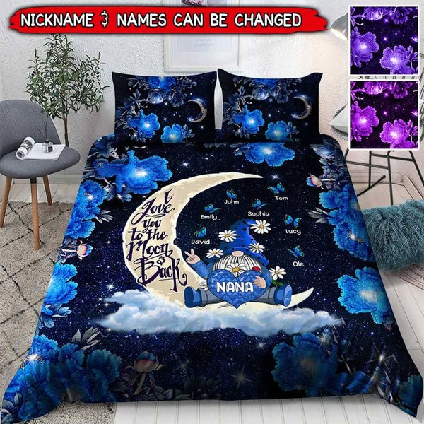 Grandma Mom Gnome Loves Butterfly Kids To The Moon And Back Personalized Bedding Set