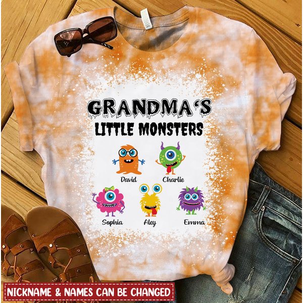 Grandma's Little Monsters Cute Monster Grandkids Halloween Gift Personalized 3D T-Shirt-image