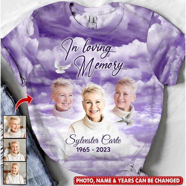 Memorial Insert Photos In Beautiful Heaven, In Loving Memory Personalized 3D T-Shirt-image