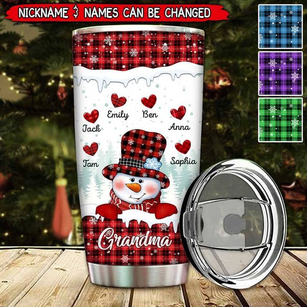 Colorful Christmas Snowman Grandma Mom Sweet Heart Kids Personalized Tumbler-image