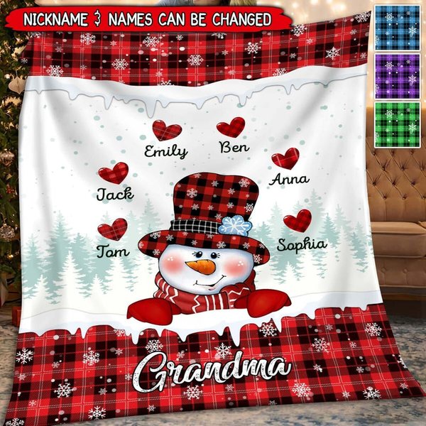 Colorful Christmas Snowman Nana Mom Sweet Heart Kids Personalized Fleece Blanket-image