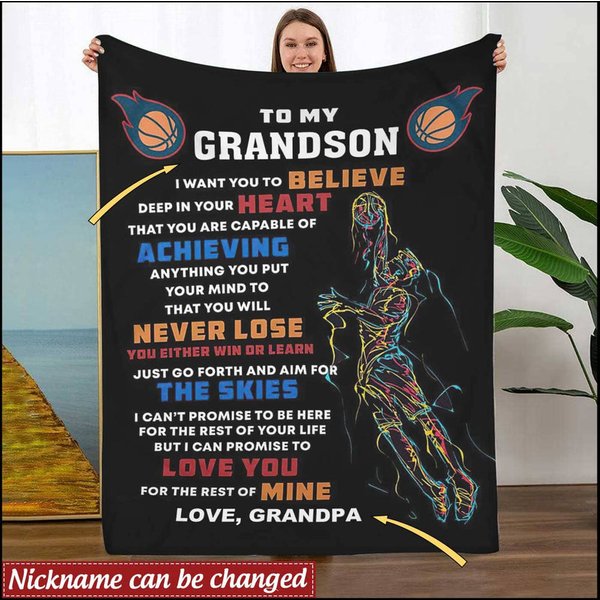 Basketball Lover Gift For Grandson From Grandpa Personalized Fleece Blanket-image