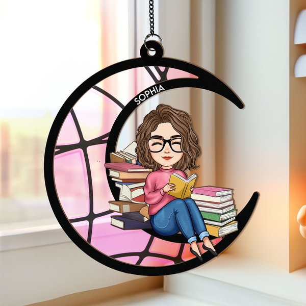 Reading On The Moon - Personalized Window Hanging Suncatcher Ornament-image