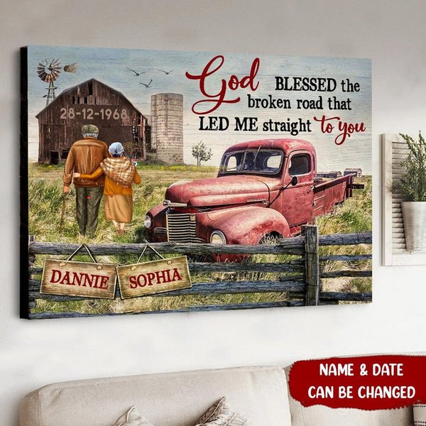 Old Couple God Blessed The Broken Road Valentine's Day Best Gift Personalized Canvas-image