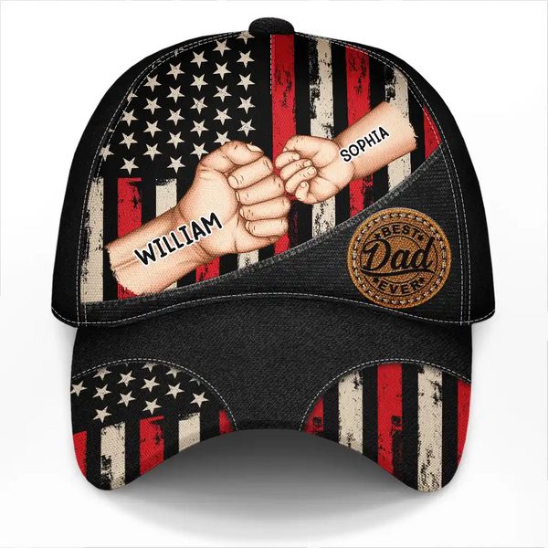 Best Dad Grandpa Ever Fist Bump Us Flag - Personalized Baseball Cap 3D, Father's Day Gift-image