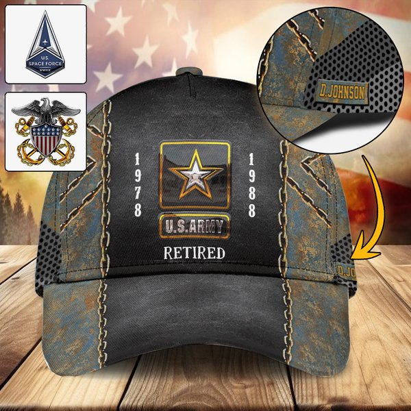 Retired Veteran American Pride - Personalized Veteran Classic Baseball Cap 3d
