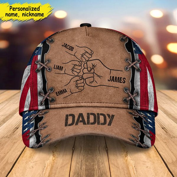 Grandpa Papa Daddy Fist Bump Fathers Day Family Personalized Classic Baseball Cap 3D-image