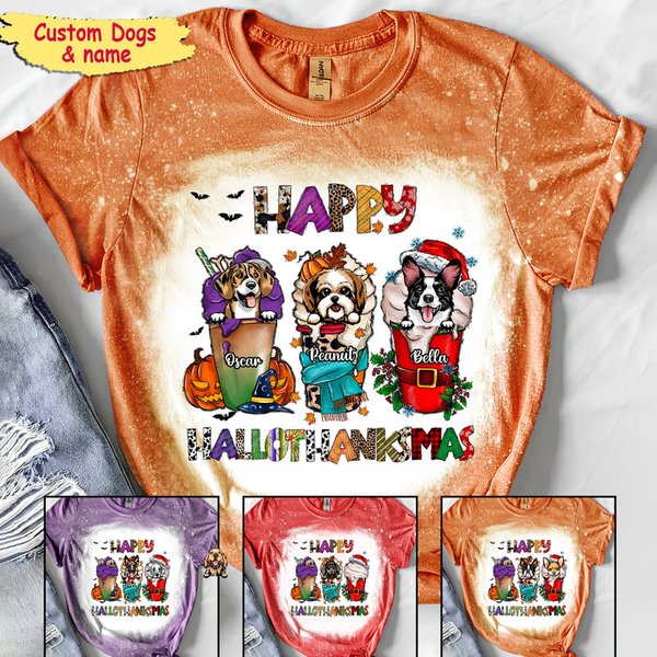 Cute Dog Puppy Happy Hallothanksmas Coffee Halloween Thanks Giving Christmas Personalized 3d T-shirt