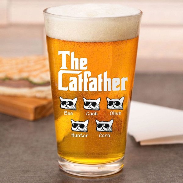 The Catfather For Cat Lovers Print Beer Glass, Personalized Father's Day Gift-image