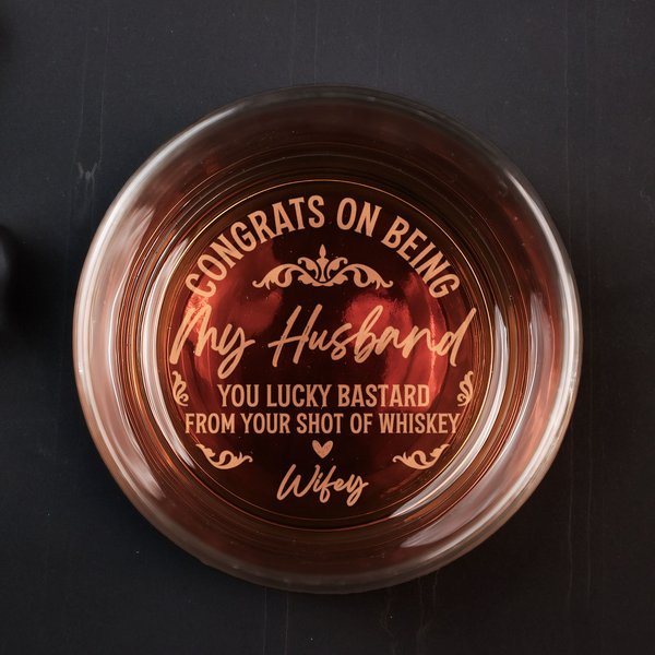 Congrats On Being My Husband - Personalized Engraved Whiskey Glass - Father's Day Gift-image