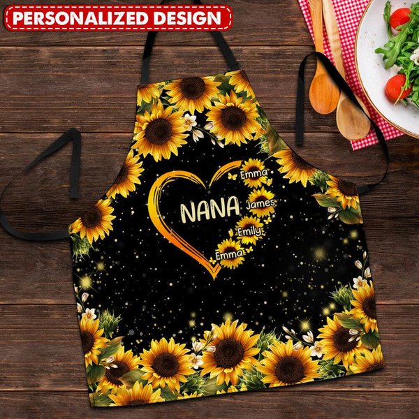 Mom, Grandma Heart Sunflowers Personalized Apron-image