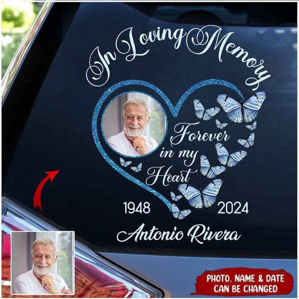 In Loving Memory Sparkling Heart Memorial Butterflies Personalized Decal-image